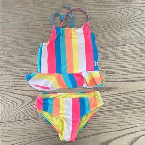 Hurley Kids Rainbow Ruffled Striped Tankini UPF 50+, size 4